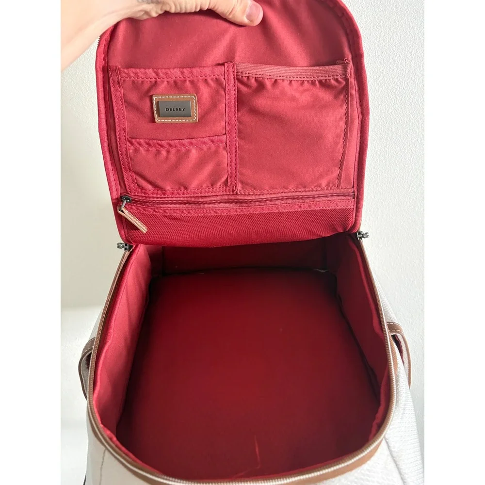 Delsey Paris Chatelet Air 2.0 Laptop Backpack Angora White Vegan Leather Trim